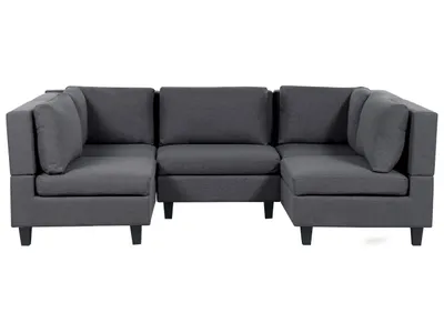 Produktbild von BELIANI 5-Sitzer Sofa Dunkelgrau Stoffbezug U-Förmig mit Kissen Schwarze Beine Modular Modern Modulsofa Wohnlandschaft Wohnzimmer Salon Wohnecke