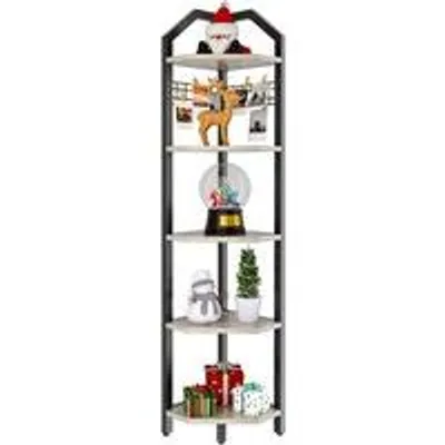 Produktbild von Hohe Industriele Bücherwand mit 5 Fächern, Netz, 28 x 28 x 180 cm, Leiterfach, Pflanzenfach für Wohnzimmer, Schlafzimmer, Küche, Balkon, grau