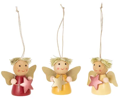 Produktbild von Dekoanhänger Engel mit Stern aus Holz für festliche Weihnachtsdekoration, 9 Stück