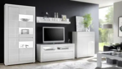 Produktbild von Vitrine Carat Glasvitrine Standvitrine weiß Hochglanz 100 cm
