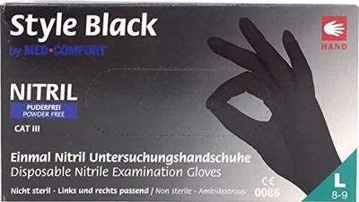 Produktbild von Nitrilhandschuhe schwarz, puderfrei, 100 Stück, Größe:L