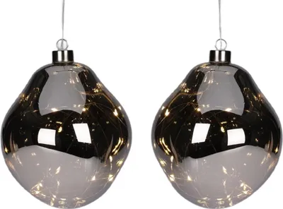 Produktbild von Glas-Formkugeln „Tropfen“ 2er Set mit LED – 12 cm, Anthrazit