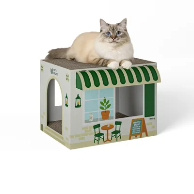 Produktbild von Katzenhaus mit zwei Kratzflächeb im Coffeecat Café Design - Katzenhöhle & Spielplatz in einem