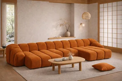 Produktbild von Kaiser Möbel Ecksofa Modulare U-Form, Veloursstoff Bluvel, Zimtfarbe, CROISSANT U
