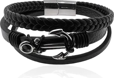 Produktbild von MARTIN1985 Hochwertiges Echtleder Anker Armband Uni Damen Herren mit magnetischem Edelstahlverschluss Geschenkverpackung Länge - 22 cm