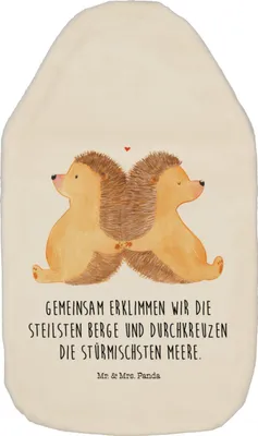Produktbild von Mr. & Mrs. Panda Wärmflasche Igel händchenhaltend - Weiß - Geschenk, Wärmekissen, Verknallt, naturkautschuk, Wärmflaschen, Love, wärmebeutel, Freundin, Hochzeit
