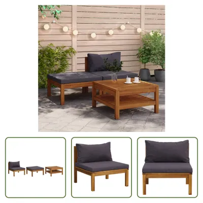 Produktbild von The Living Store 3-tlg. Garten-Lounge-Set mit Dunkelgrauen Kissen Akazienholz