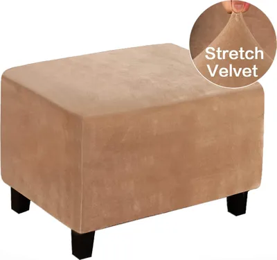 Obrázek produktu pro Stretch Ottoman Cover Stool Covers Footstool Protective Covers Velvet Slipcovers for Ottoman (XL, žlutá)