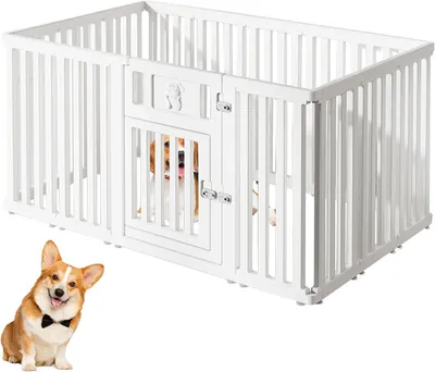 Produktbild von Wiederversetzbarer Auslauf für Hunde und kleine Tiere mit Türen 156x96x75 cm Weiß