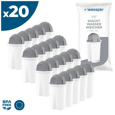 Produktbild von Wessper Classic Wasserfilter Kartuschen für hartes Wasser | Ersatz für Aquaphor Standard, Brita Classic, Dafi Classic Filterkartusche Pack 20