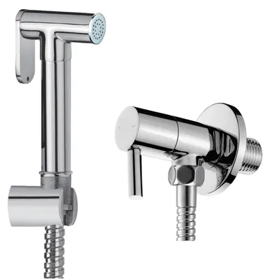 Produktbild von Bidet-Handbrause-Set mit Absperrhahn Messing Schlauch 120 cm