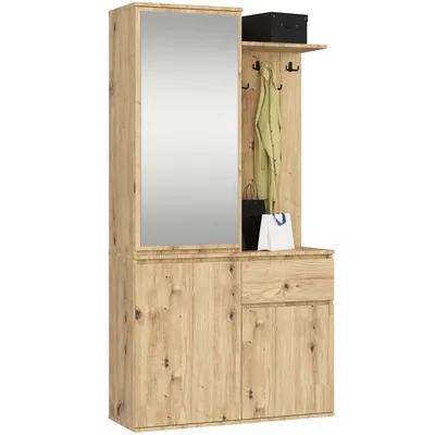 Produktbild von Garderobe – Flurgarderobe – Garderobenschränke – ENTRO – Artisan Eiche – 95 cm – Garderobenschrank mit Spiegel, 3 Türen und Schublade