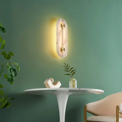 Produktbild von KOSILUM - Wandleuchte, Metall und Alabaster - Weiß und Gold - Calizia