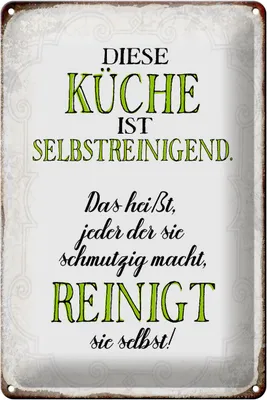 Produktbild von Blechschild  diese Küche ist selbstaufräumend, 30x20 cm, Blechschilder Spruch Küche Kochmütze