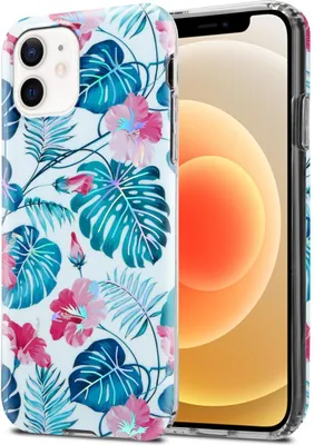 Produktbild von Cadorabo Hülle für Apple iPhone 12 / 12 PRO Schutz Hülle mit Weiß TPU Etui Blumen Flower Cover Case