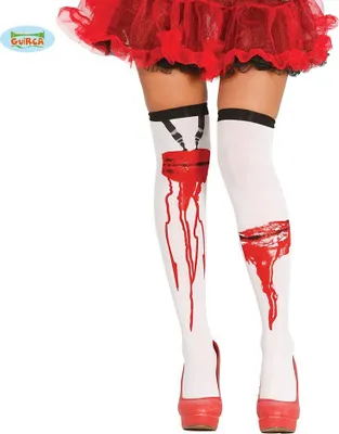 Produktbild von Blutverschmierte Kniestrümpfe für Damen Halloweenkostüm-Accessoire weiss-rot