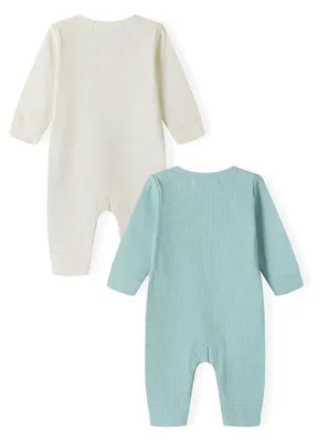 Productafbeelding van Minoti - Set van twee babyrompertjes, geribbeld, met lange mouwen (9-12 maanden) (blauw/wit) - Model MN658