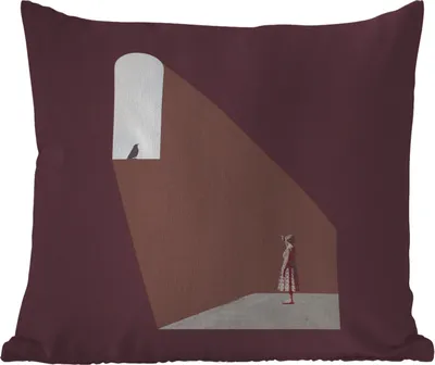 Produktbild von MuchoWow® Outdoor Kissen - Mädchen - Vogel - Vintage - 40x40 cm - Wetterfest - Lounge Kissen - Kopfkissen - Interieur - Polster mit Bild