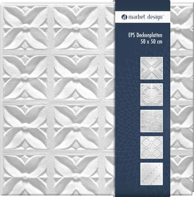 Produktbild von Deckenplatten aus Styropor EPS - Deckenpaneele leicht & robust im modernen Design - (2QM Sparpaket MARGARETA 50x50cm) Verkleidung Deckenplatten Decke