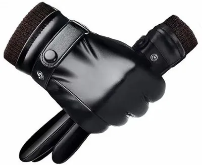 Productafbeelding van Winterse, verwarmde touchscreen-handschoenen met kasjmier vulling - Verstelbare, zwarte, zachte leren handschoenen