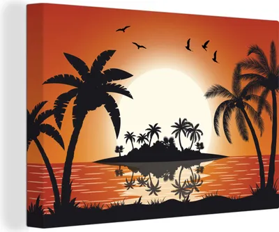 Produktbild von OneMillionCanvasses® - Leinwandbilder - 150x100 cm, Insel - Meer - Sonne - Palme, Wandbilder Kunstdruck Wanddekoration