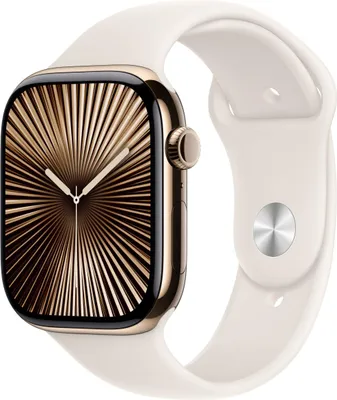 Produktbild von Apple Watch Series 10 GPS + Cellular 46mm Titânio Dourado c/ Bracelete Desportiva Luz das Estrelas M/L