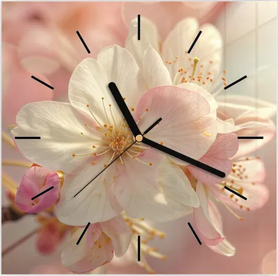 Produktbild von Wanduhr aus Glas mit Motiv Blühende Blüten- 30 x 30 cm - inkl. Aufhängesystem