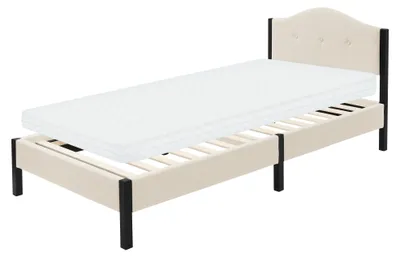Obrázok produktu pre Čalúnená posteľ ML-Design 90 x 200 cm, béžová, jednolôžková s matracom (výška 10 cm), pevný rám postele, čelo a rošt. Moderná posteľ pre mládež.