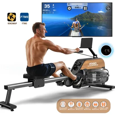 Image de Machine d'aviron - Rameur - Appareil de fitness - Vélo d'appartement - Rameur à eau - Réservoir d'eau de 28 litres avec 50 % de résistance supplémentaire