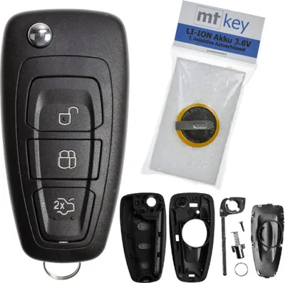 Produktbild von Autoschlüssel Funk Fernbedienung Austausch Gehäuse mit 3 Tasten + HU101 Rohling + Akku kompatibel mit Ford Transit Focus III Galaxy II Fiesta VI