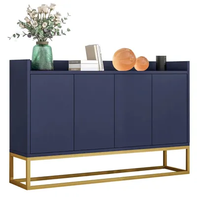 Immagine prodotto di AIORBER Moderna credenza minimalista con 4 ante, senza maniglie, ripiani regolabili, mobile contenitore per soggiorno, cucina, sala da pranzo - Navy
