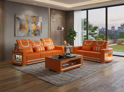 Produktbild von Sofa Set 3-Sitzer 2-Sitzer Orange Weiß Praktisch Wohnzimmer Design *