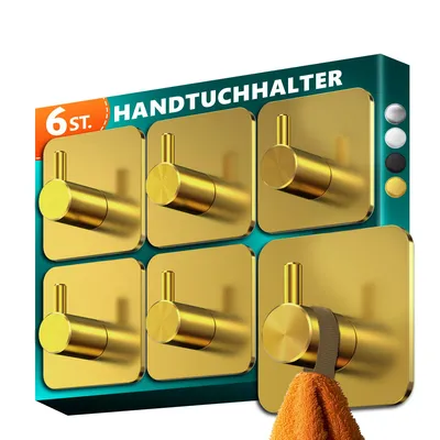 Produktbild von Lindenstein 6er-Set Handtuchhalter selbstklebend, ohne Bohren, aus 304 Edelstahl, wasserdichte Klebehaken für Badezimmer und Fliesen