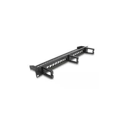 Produktbild von DeLOCK 19″ Keystone Patchpanel 16 Port mit 3 Bügeln und Entlastungsschiene 1 HE schwarz, Rackeinbau, 1U, Schwarz, Metall, Kunststoff, 69 mm, 483 mm