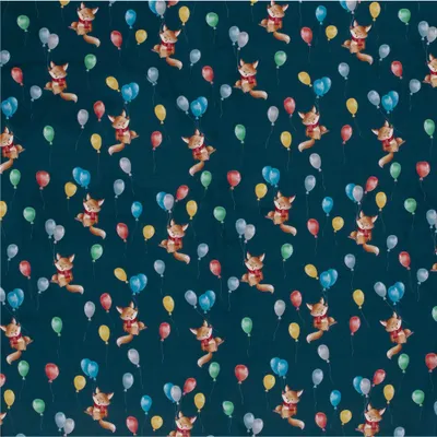 0,5m Softshell-Stoff mit Kindermotiven Fuchs mit Luftballons | marineblau