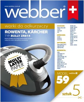 Zdjęcie produktu dla WEBBER Multi Layer ROWENTA BULLY, Worek na kurz, Uniwersalne, Wielobarwny, Papier, Rowenta, HOOVER: Bidone 1640, Bidone 2046, H31, Jet'n'wash, S 6145, KÄRCHER: K 2701, K 2701 TE, K 2731...