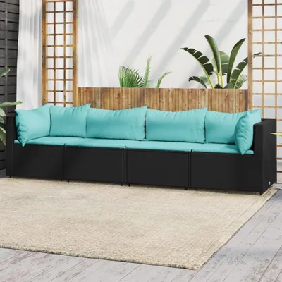 Produktbild von "2026 Promotion" 4-tlg. Garten-Lounge-Set - Loungesofa - mit Kissen - Schwarz Poly Rattan - Gartensofas CC10566