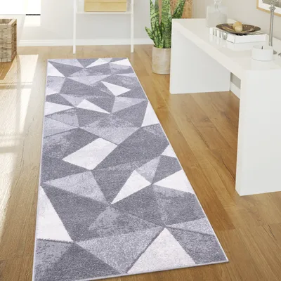 Image de Tapis salon à poils courts vintage abstrait moderne géométrique motif losange dimensions 80 x 300 cm