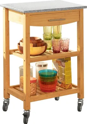 Imagen del producto de Mesa de servicio de bambú y granito - 58 x 85 x 40 cm