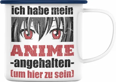 Produktbild von Trendation -  Anime Emaille Tasse Geschenk Spruch Emaille Emaille Tasse Geschenke Deko Anme Fan Spruch Sprüche (Blau)