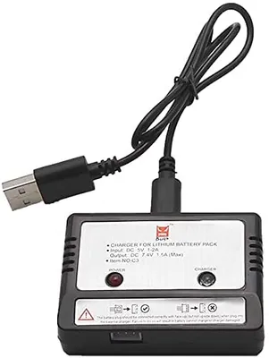 Produktbild von USB Balance Ladegerät für 7.4V 1800mAh LiPo Batterie | Kompatibel mit MJX B5W Bug 5W RC Drohne, RC Hubschrauber | LED-Anzeige, Tragbar, Schwarz
