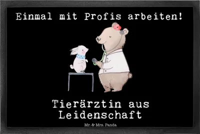Produktbild von Mr. & Mrs. Panda Fußabstreifer Tierärztin Leidenschaft 40 x 60 cm - Schwarz - Geschenk, fußmatte, Schmutzfangmatte, Gummimatte, Schmutzfänger, Fussmatte, Fußabtreter