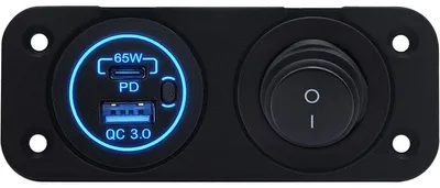 Produktbild von ProRide USB/USB-C-Schnelllader 2 Ports QC3.0 65W Schalter 2-fach Einbau