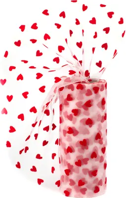 tüllstoff tüllband tüllrolle dekostoff transparent schleifenband zum basteln samtherzen rot 15 cm