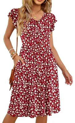 Produktbild von Sommerkleid mit V-Ausschnitt und Blumenmuster für Damen