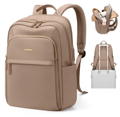 Produktbild von Rucksack Damen Herren Laptop Schulrucksack Champagnerbraun 16 Zoll