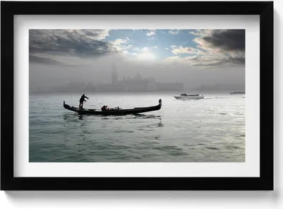 Produktbild von Venezianische Gondeln– Wandbild mit Rahmen – Gerahmtes Bild  – Wanddekoration – 30x20 cm –  Schwarz Rahmen