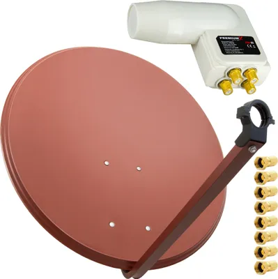 Produktbild von PremiumX SAT Anlage 80cm Antenne Ziegelrot Quad LNB weiß 8x F-Stecker
