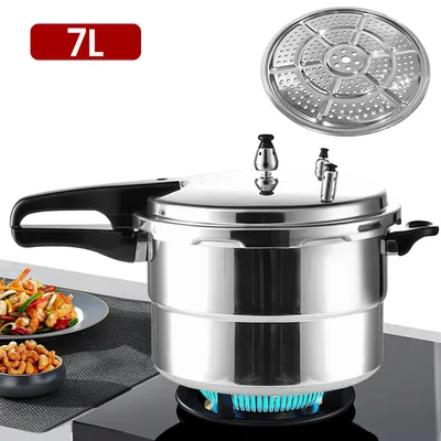 Image de Casserole à pression - 7 litres - Cuisson rapide - Compatible avec les plaques de cuisson à gaz et à induction - Renforcée - Sûre - Protégée contre les explosions