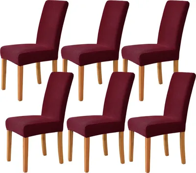 Immagine prodotto di Copri sedie elasticizzati, morbidi, antiscivolo, per sedie da sala da pranzo e per banchetti, set da 6, bordeaux